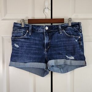 Silver Womens Suki Short Med/Dark Wash Denim Shorts Size 32 Rolled Cuffs Stretch